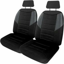 Best Sale 😀 Sperling Enterprises Carbon Mesh Seat Covers - Black And Grey Adjustable Headrests Size 30 Front Pair Airbag Compatible 🔥