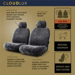 New 🎉 Gold CLOUDLUX Sheepskin Seat Covers - Slate Adjustable Headrests Size 30 Front Pair Airbag Compatible ⌛ -Car Seat Covers Store SCA 215408 02 hi res