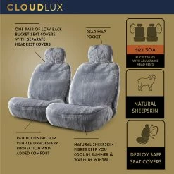 Deals 🎉 Gold CLOUDLUX Sheepskin Seat Covers - Grey Adjustable Headrests Size 30 Front Pair Airbag Compatible 😀 -Car Seat Covers Store SCA 215409 02 hi res