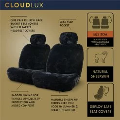 Best reviews of 🛒 Gold CLOUDLUX Sheepskin Seat Covers - Black Adjustable Headrests Size 30 Front Pair Airbag Compatible 😍 -Car Seat Covers Store SCA 215410 02 hi res