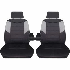 Best Sale 🛒 Sperling Enterprises Carbon Mesh Seat Covers - Black And Grey Adjustable Headrests Size 107 Front Pair With Armrests Airbag Compatible ✔️