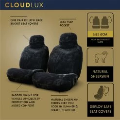 Deals 🎉 Gold CLOUDLUX Sheepskin Seat Covers - Black Built-in Headrests Size 60 Front Pair Airbag Compatible 😉 -Car Seat Covers Store SCA 342474 02 hi res