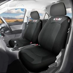 Outlet 🔔 HSV Quest Leather Look Seat Covers - Black/Grey Adjustable Headrests Size 30 Front Pair Airbag Compatible ⭐ -Car Seat Covers Store SCA 387541 00 hi res