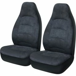 Best Sale 😍 CLOUDLUX Cloud Premium Suede Seat Covers - Charcoal Built-in Headrests Size 60 Front Pair Airbag Compatible 🥰