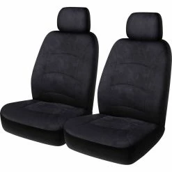 New 🎁 CLOUDLUX Cloud Premium Suede Seat Covers - Black Adjustable Headrests Size 30 Front Pair Airbag Compatible 😍