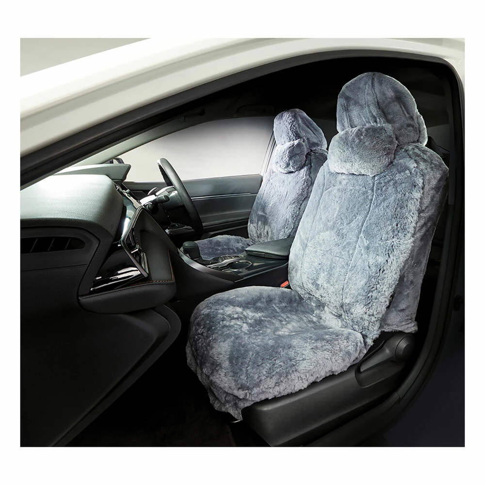 Wholesale 🛒 Platinum CLOUDLUX Sheepskin Seat Covers - Grey Adjustable Headrests Size 30 Front Pair Airbag Compatible ✔️ 4 Wholesale 🛒 Platinum CLOUDLUX Sheepskin Seat Covers - Grey Adjustable Headrests Size 30 Front Pair Airbag Compatible ✔️ - Image 2