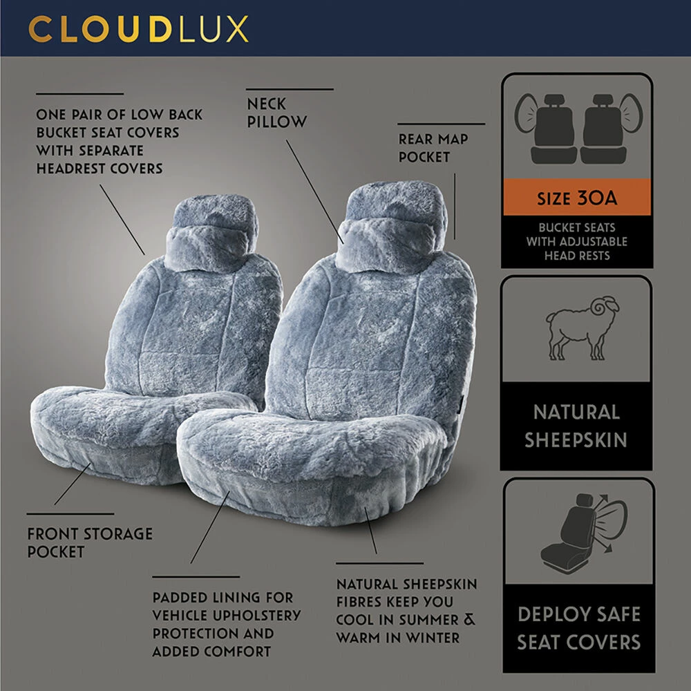Wholesale 🛒 Platinum CLOUDLUX Sheepskin Seat Covers - Grey Adjustable Headrests Size 30 Front Pair Airbag Compatible ✔️ 6 Wholesale 🛒 Platinum CLOUDLUX Sheepskin Seat Covers - Grey Adjustable Headrests Size 30 Front Pair Airbag Compatible ✔️ - Image 4