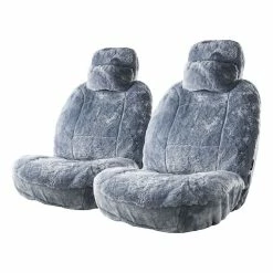 Wholesale 🛒 Platinum CLOUDLUX Sheepskin Seat Covers - Grey Adjustable Headrests Size 30 Front Pair Airbag Compatible ✔️