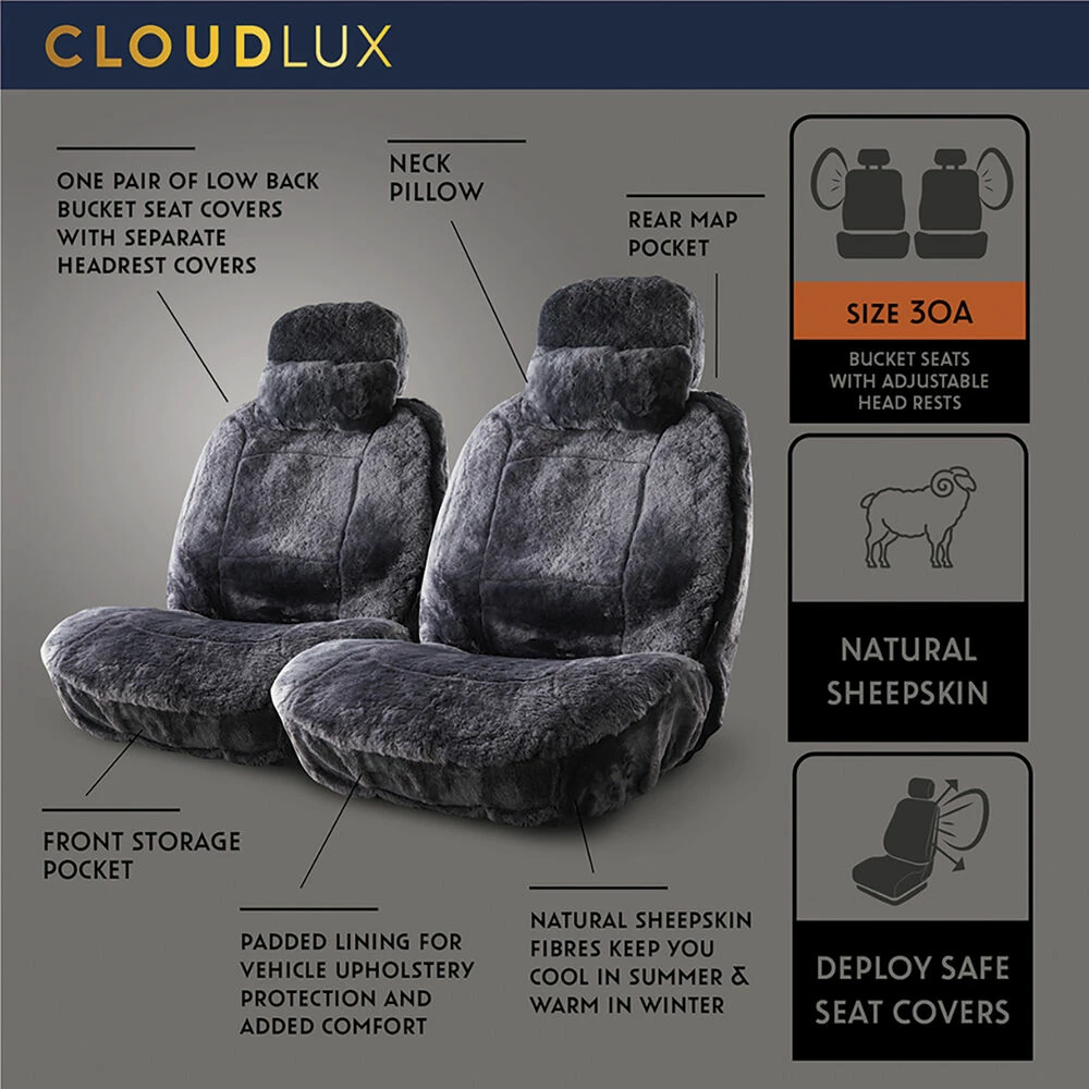 Cheap 🔔 Platinum CLOUDLUX Sheepskin Seat Covers - Slate Adjustable Headrests Size 30 Front Pair Airbag Compatible 💯 6 Cheap 🔔 Platinum CLOUDLUX Sheepskin Seat Covers - Slate Adjustable Headrests Size 30 Front Pair Airbag Compatible 💯 - Image 4