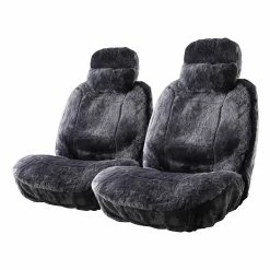 Car Seat Covers Store 27 Cheap 🔔 Platinum CLOUDLUX Sheepskin Seat Covers - Slate Adjustable Headrests Size 30 Front Pair Airbag Compatible 💯