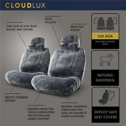 Cheapest ✔️ Platinum CLOUDLUX Sheepskin Seat Covers - Slate Built-in Headrests Size 60 Front Pair Airbag Compatible ✔️ -Car Seat Covers Store SCA 519161 02 hi res