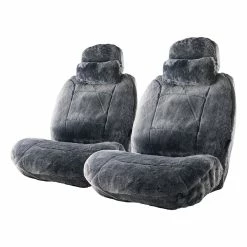 Cheapest ✔️ Platinum CLOUDLUX Sheepskin Seat Covers - Slate Built-in Headrests Size 60 Front Pair Airbag Compatible ✔️