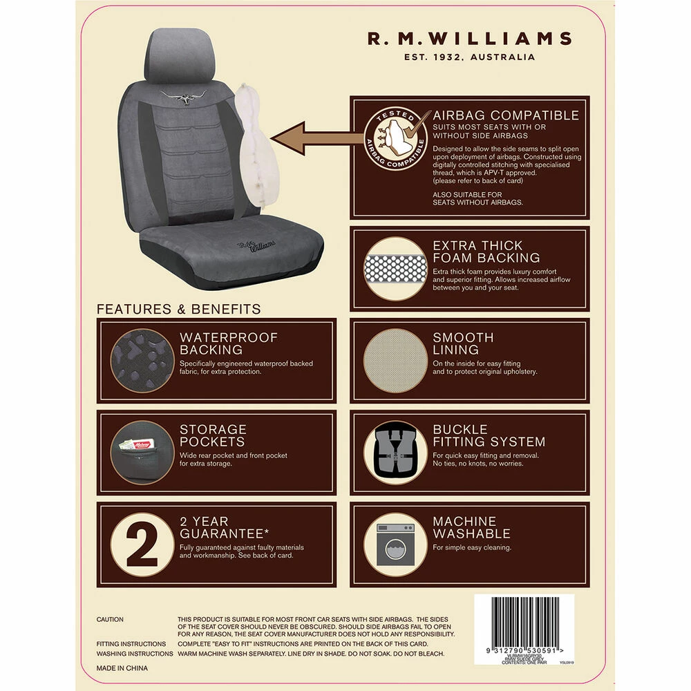 Top 10 🔔 R.M.Williams Suede Velour Seat Covers - Grey Adjustable Headrests Size 30 Front Pair Airbag Compatible 🎉 6 Top 10 🔔 R.M.Williams Suede Velour Seat Covers - Grey Adjustable Headrests Size 30 Front Pair Airbag Compatible 🎉 - Image 4