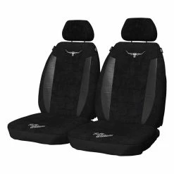Flash Sale ❤️ R.M.Williams Suede Velour Seat Covers Black, Adjustable Headrests, Size 30, Front Pair, Airbag Compatible ✔️