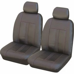 Outlet 🧨 SCA Leather Look Seat Covers - Black And Red Adjustable Headrests Size 30 Front Airbag Pair Compatible 💯