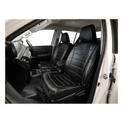 Outlet 💯 SCA Leather Look Seat Covers - Black And White Adjustable Headrests Size 30 Front Pair Airbag Compatible 😀 -Car Seat Covers Store SCA 550121 00 hi res