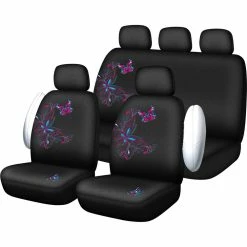 Deals 🌟 SCA Butterfly Seat Cover Pack - Pink And Blue Adjustable Headrests Size 30 And 06H Airbag Compatible 😀 -Car Seat Covers Store SCA 565190 02 hi res