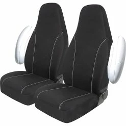 Budget 🧨 SCA Canvas Seat Covers - Black/Grey Built-In Headrests Size 60 Front Pair Airbag Compatible 👏 -Car Seat Covers Store SCA 581572 01 hi res