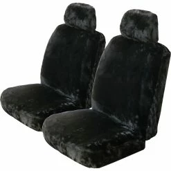 Outlet 🔥 SCA Luxury Fur Seat Cover - Black Adjustable Headrests Size 30 Front Pair Airbag Compatible ❤️