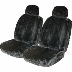Promo 👍 SCA Luxury Fur Seat Cover - Slate Adjustable Headrests Size 30 Front Pair Airbag Compatible 😉