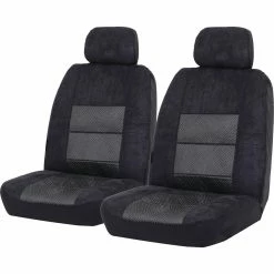New 🎁 SCA Premium Jacquard And Velour Seat Covers - Black Adjustable Headrest Size 30 Front Pair Airbag Compatible 🌟