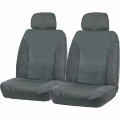 Coupon 💯 SCA Premium Jacquard And Velour Seat Covers - Charcoal Adjustable Headrest Size 30 Front Pair Airbag Compatible ⌛