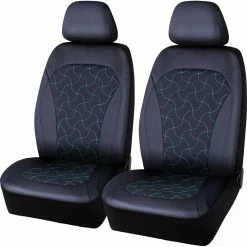 Outlet ๐งจ SCA Leather Look Teal Stitch Seat Covers Black/Teal Adjustable Headrests Size 30 Airbag Compatible โค๏ธ