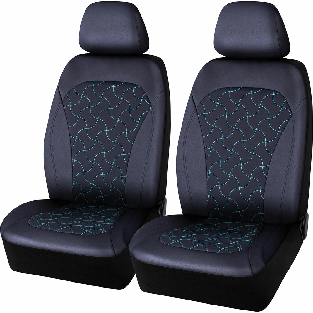 Outlet ๐งจ SCA Leather Look Teal Stitch Seat Covers Black/Teal Adjustable Headrests Size 30 Airbag Compatible โค๏ธ 3 Outlet ๐งจ SCA Leather Look Teal Stitch Seat Covers Black/Teal Adjustable Headrests Size 30 Airbag Compatible โค๏ธ