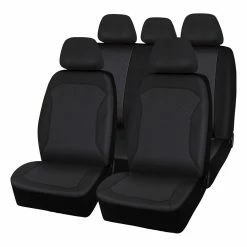 Coupon 😉 SCA Embroidered Jacquard Seat Cover Pack - Black, Adjustable Headrests, Airbag Compatible ❤️