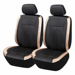 Best Sale 🛒 SCA Leather Look Seat Cover - Black/Gold, Adjustable Headrests, Airbag Compatible 🌟