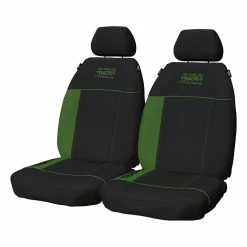 Buy 😉 Tradies Seat Covers Tradies Poly Canvas Seat Covers Black/Green Front Pair Adjustable Headrests Airbag Compatible 🔔
