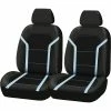 Promo 🥰 SCA Leather Look And Mesh Seat Covers Black/Blue Adjustable Headrests Airbag Compatible ⭐