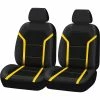 Outlet 🧨 SCA Leather Look And Mesh Seat Covers Black/Yellow Adjustable Headrests Airbag Compatible 🤩