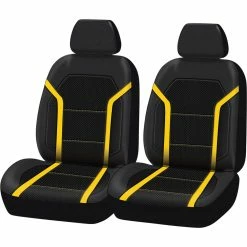 Outlet 🧨 SCA Leather Look And Mesh Seat Covers Black/Yellow Adjustable Headrests Airbag Compatible 🤩
