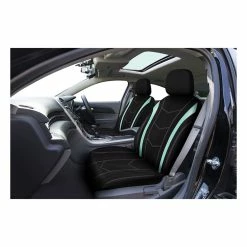 New 🌟 SCA Leather Look Seat Covers Aqua/Black, Adjustable Headrests, Size 30, Front Pair, Airbag Compatible 🤩 -Car Seat Covers Store SCA 626523 00 hi res