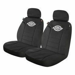 Coupon 😀 Dickies Polyester OG Black/White Logo Seat Covers Black Adjustable Headrests Airbag Compatible ⭐