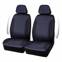 Budget 🎁 SCA Denim & Twill Polyester Seat Covers Black/Blue Adjustable Headrests Airbag Compatible 🎉 -Car Seat Covers Store SCA 637201 01 hi res