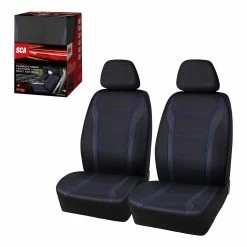 Cheap 😍 SCA Sports Leather Look & Carbon Seat Covers Black/Blue Adjustable Headrests Airbag Compatible ⌛ -Car Seat Covers Store SCA 637208 02 hi res