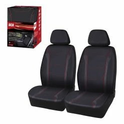 Budget 🌟 SCA Sports Leather Look & Carbon Seat Covers Black/Red Adjustable Headrests Airbag Compatible ⌛ -Car Seat Covers Store SCA 637210 02 hi res