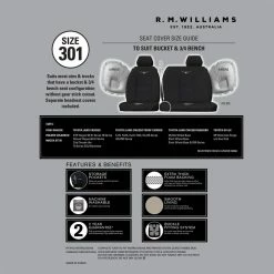 New 🛒 R.M.Williams Woven Seat Covers Black/Grey Adjustable Headrests Size 301 Front Bucket And Bench (W/Out Cut Out) Air Bag Compatible ⌛ -Car Seat Covers Store SCA 639769 01 hi res