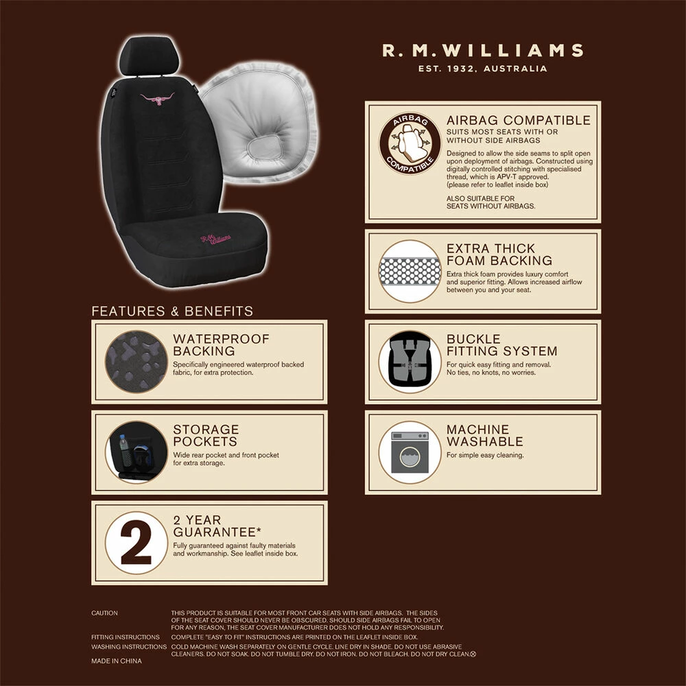 Cheapest ๐ R.M.Williams Jillaroo Suede Velour Seat Covers Black/Pink Adjustable Headrests Size 30 Front Pair Airbag Compatible โญ 5 Cheapest ๐ R.M.Williams Jillaroo Suede Velour Seat Covers Black/Pink Adjustable Headrests Size 30 Front Pair Airbag Compatible โญ - Image 3