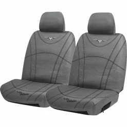 Brand new ✔️ R.M.Williams R.M. Williams Canvas Seat Cover Charcoal Adjustable Headrests Size 30 Front Pair Airbag Compatible ✨