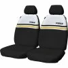 Best deal 🤩 Caterpillar Canvas Seat Covers Yellow/White Stripe Adjustable Headrests Airbag Compatible 30SAB 💯