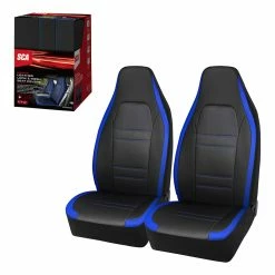 Best Pirce 🥰 SCA Racing Leather Look & Mesh Seat Covers Black/Blue Adjustable Headrests Airbag Compatible 🤩 -Car Seat Covers Store SCA 646495 02 hi res