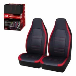 Best deal 😍 SCA Racing Leather Look & Mesh Seat Covers Black/Red Adjustable Headrests Airbag Compatible ✔️ -Car Seat Covers Store SCA 646496 02 hi res