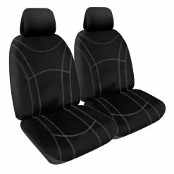 Outlet 🎁 SPERLING Getaway Neoprene Ready Made Seat Covers - Front, Black/Silver Stitch, Suits D-Max/MUX/Colorado 👏
