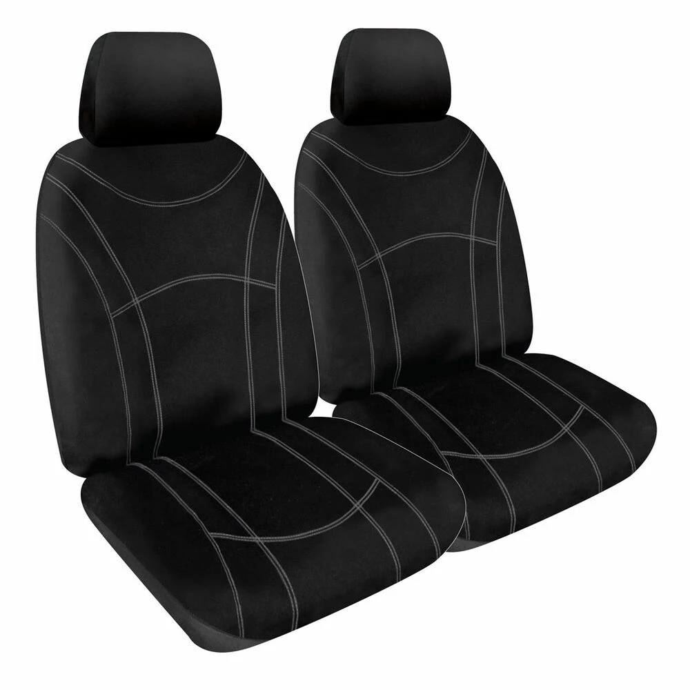 Discount 🌟 SPERLING Getaway Neoprene Ready Made Seat Covers - Front, Black/Silver Stitch, Suits Xtrail 🔔 3 Discount 🌟 SPERLING Getaway Neoprene Ready Made Seat Covers - Front, Black/Silver Stitch, Suits Xtrail 🔔